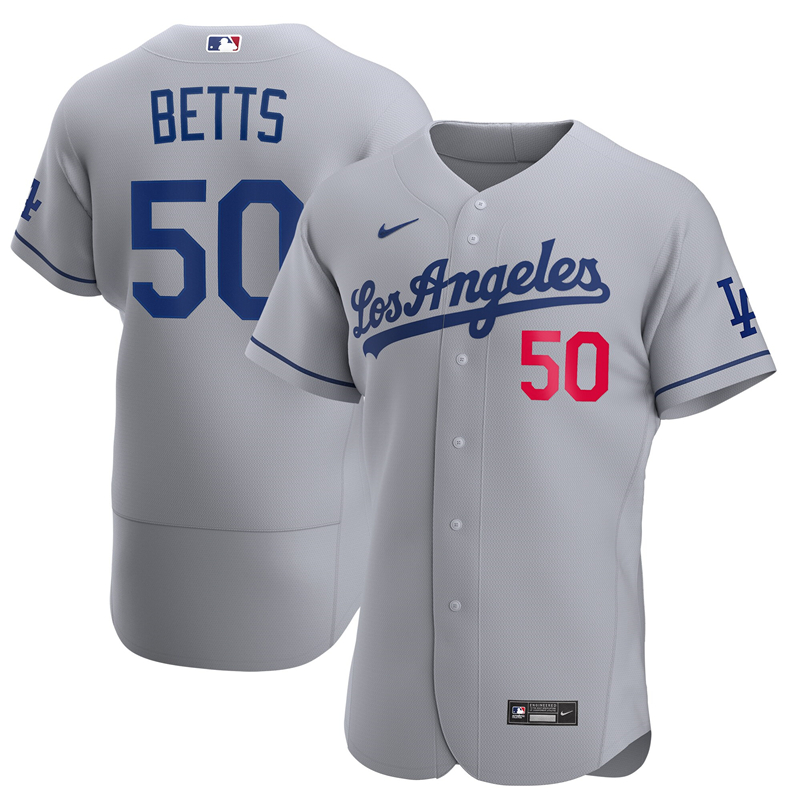 2020 MLB Men Los Angeles Dodgers Mookie Betts Nike Gray 2020 Away Official Authentic Player Jersey 1->women mlb jersey->Women Jersey